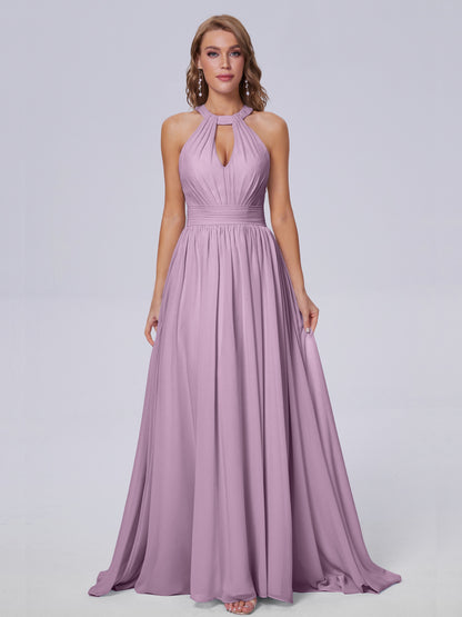 Nicole Vintage Halter Chiffon Long Bridesmaid Dresses