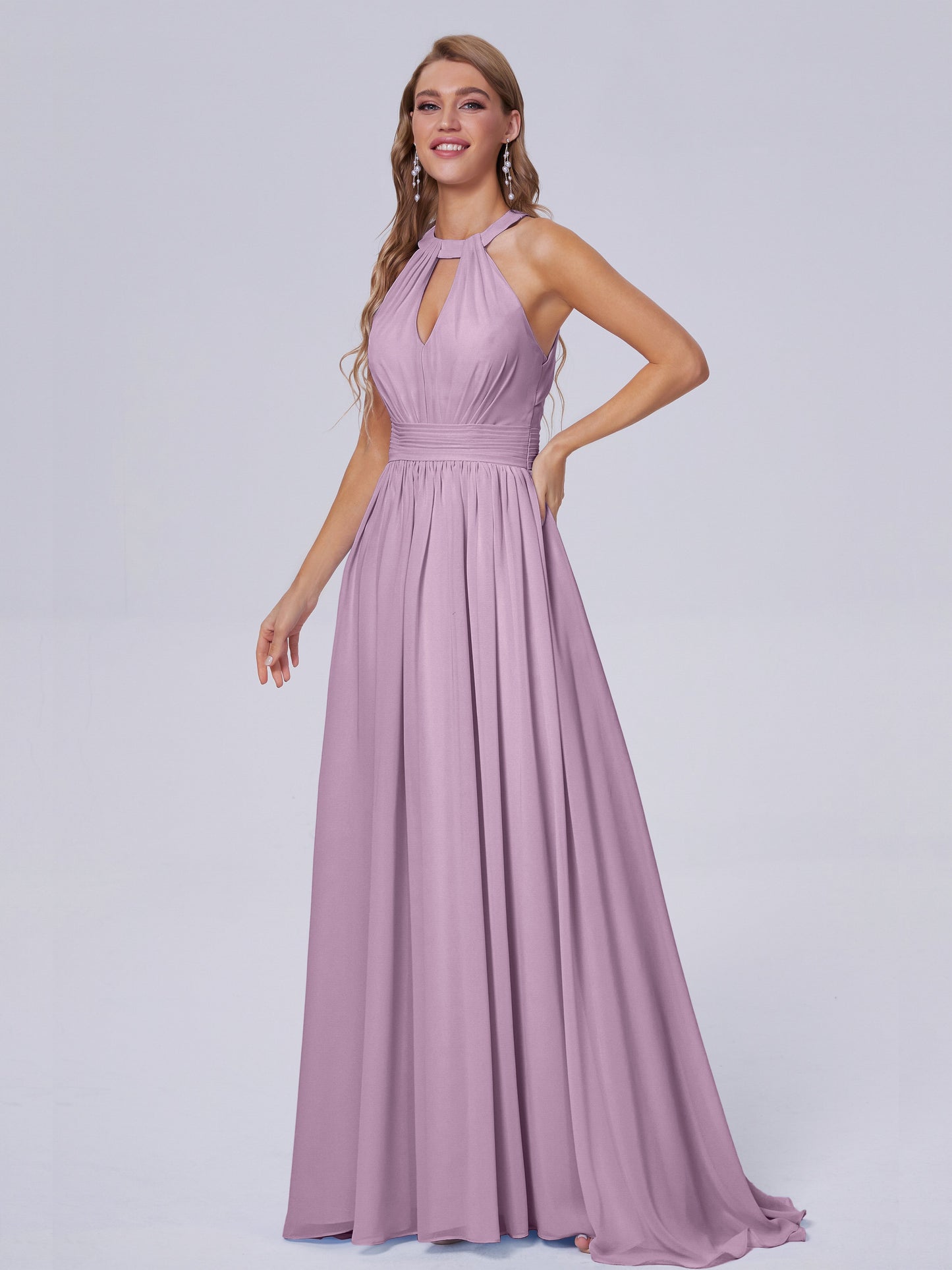 Nicole Vintage Halter Chiffon Long Bridesmaid Dresses