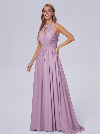Nicole Vintage Halter Chiffon Long Bridesmaid Dresses