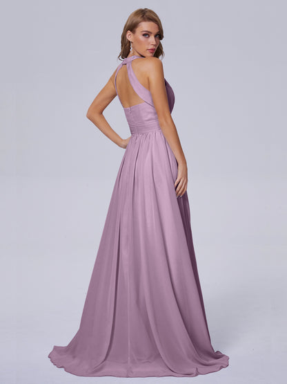 Nicole Vintage Halter Chiffon Long Bridesmaid Dresses