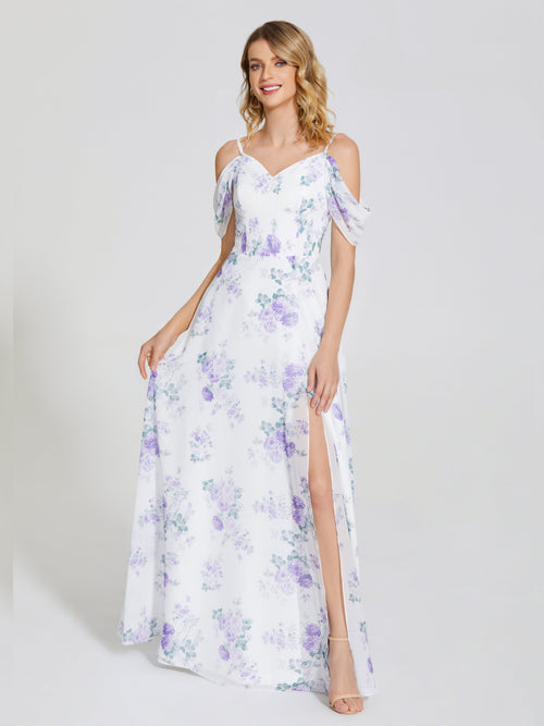 Izabella Off-Shoulder Floral Print Bridesmaid Dress