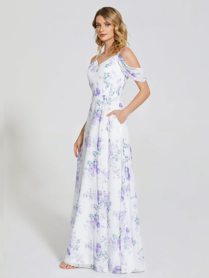 Izabella Off-Shoulder Floral Print Bridesmaid Dress