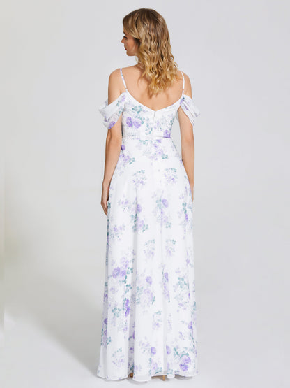 Izabella Off-Shoulder Floral Print Bridesmaid Dress