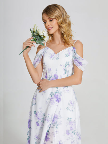 Izabella Off-Shoulder Floral Print Bridesmaid Dress