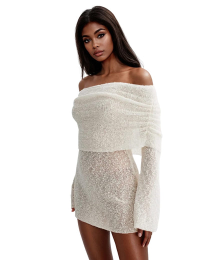 Off-Shoulder Knit Mini Dress – Holiday Chic