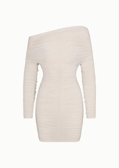 Off Shoulder Ruched long sleeve Mini Dress