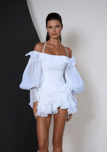 Off-Shoulder White Mini Dress