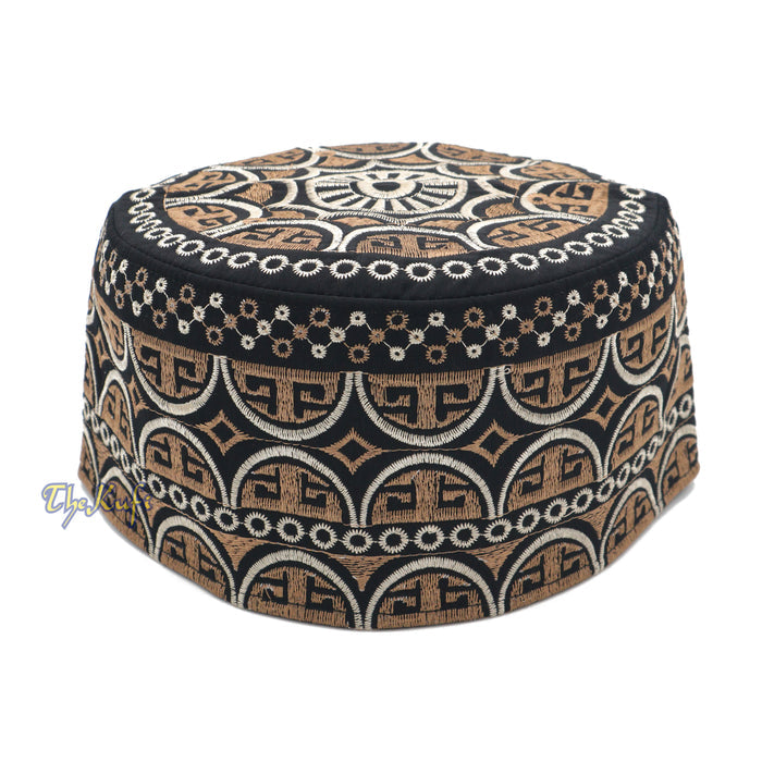 Omani Black Base with Silver Brown Arch Embroidery Kufi