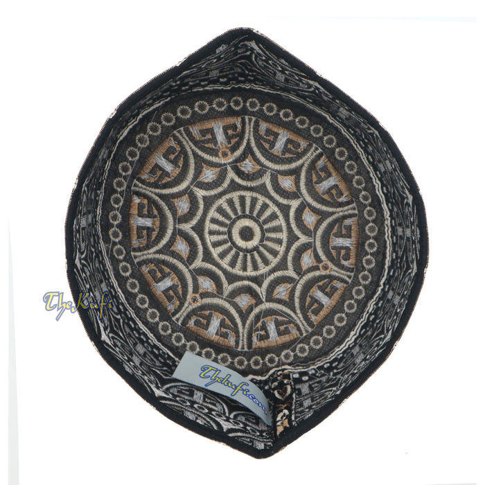 Omani Black Base with Silver Brown Arch Embroidery Kufi