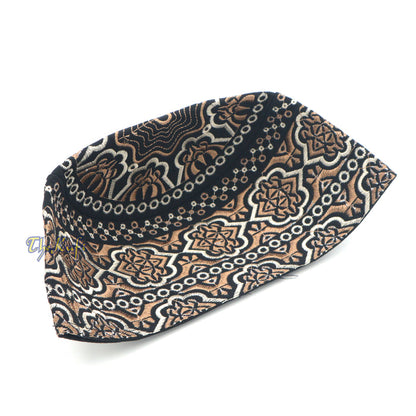 Omani Black Base with Silver Brown Flower Embroidery Kufi