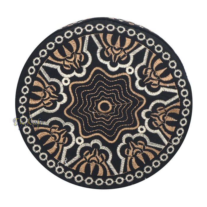 Omani Black Base with Silver Brown Flower Embroidery Kufi