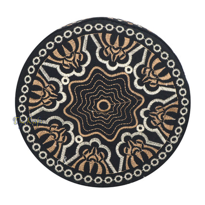 Omani Black Base with Silver Brown Flower Embroidery Kufi