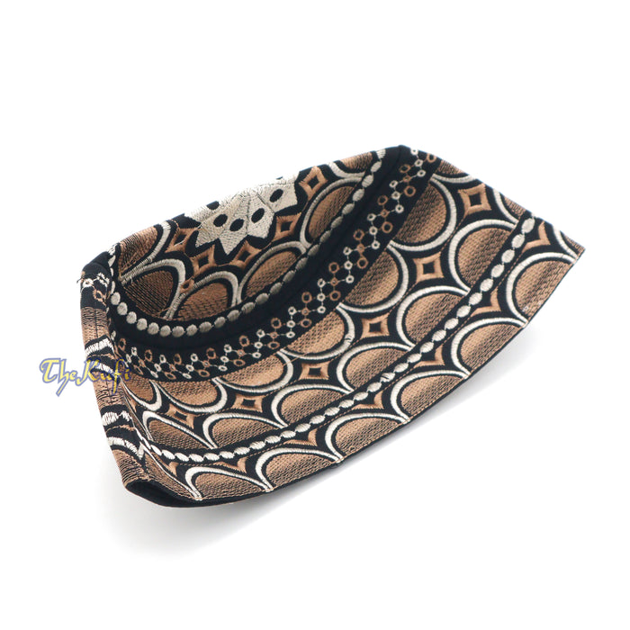 Omani Black Base with Silver Brown Plain Arch Embroidery Kufi