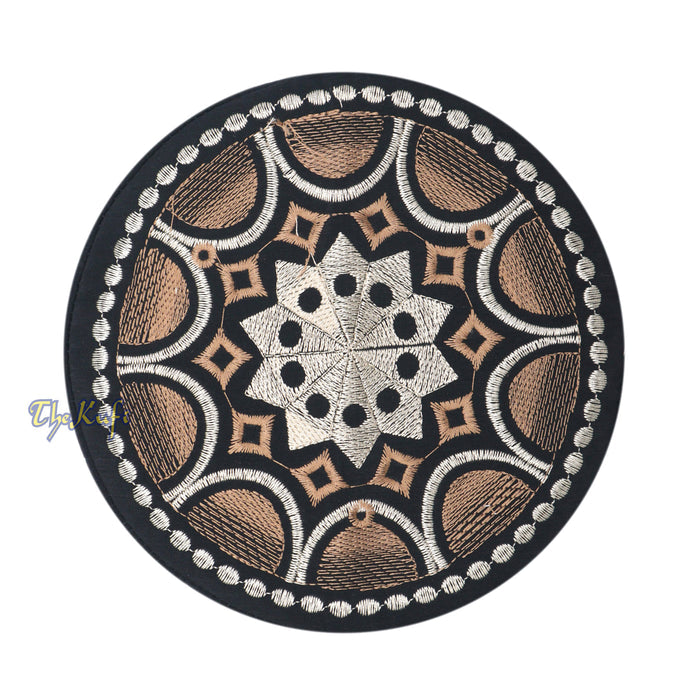 Omani Black Base with Silver Brown Plain Arch Embroidery Kufi