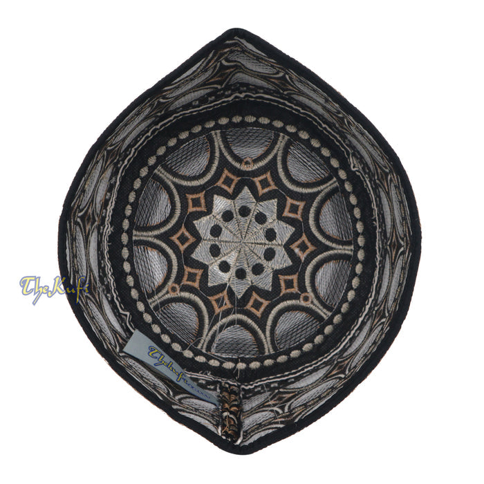 Omani Black Base with Silver Brown Plain Arch Embroidery Kufi