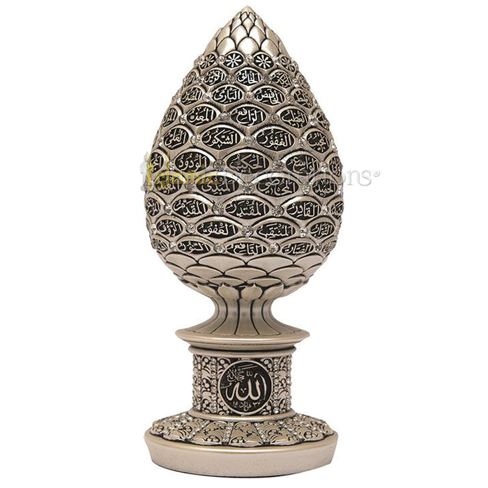 Pearl Flower Bud Asma Husna Clear Crystal 7-1/2 In Molded Ornament - Islamic Calligraphy Art