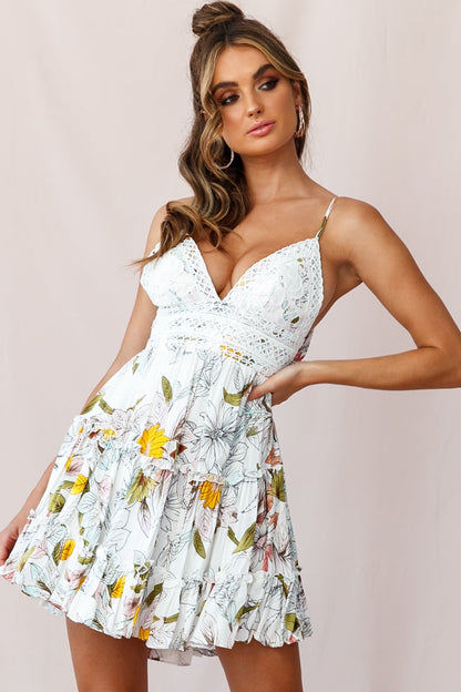 Sanctuary Applique Bust Tie-Knot Back Dress Floral Print White