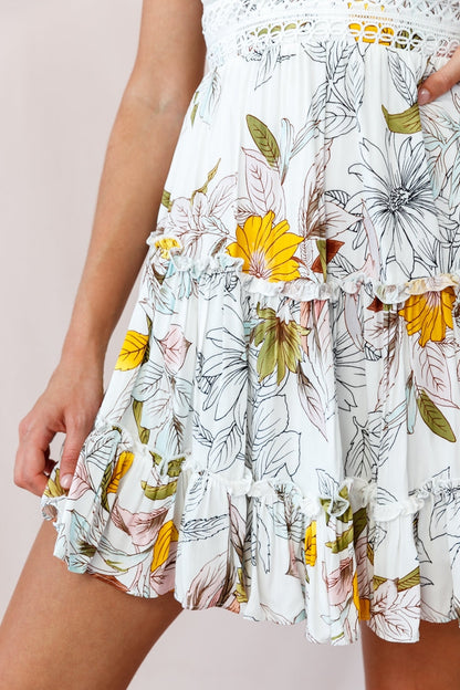Sanctuary Applique Bust Tie-Knot Back Dress Floral Print White