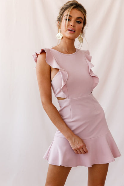 Jackie Wide Ruffle Hem Pinafore Dress Blush