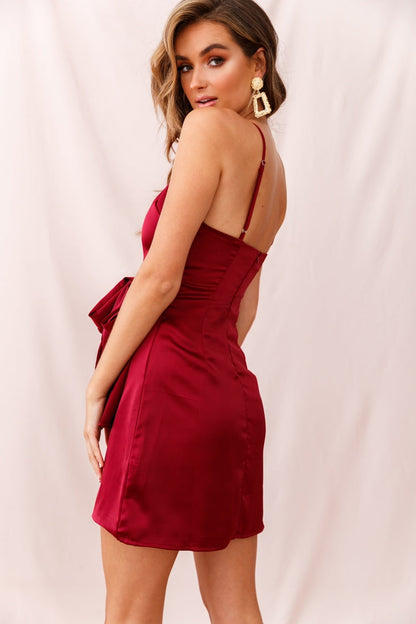 Ireland Silky Faux Wrap Dress Plum