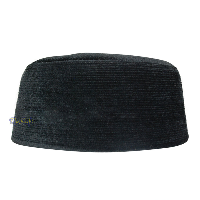 Premium Black Rigid Velvet Turkish Chechen Style Kufi Muslim Hat