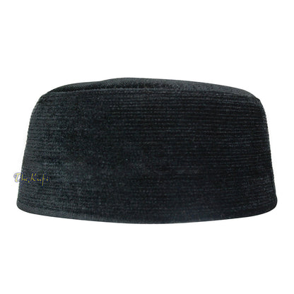 Premium Black Rigid Velvet Turkish Chechen Style Kufi Muslim Hat