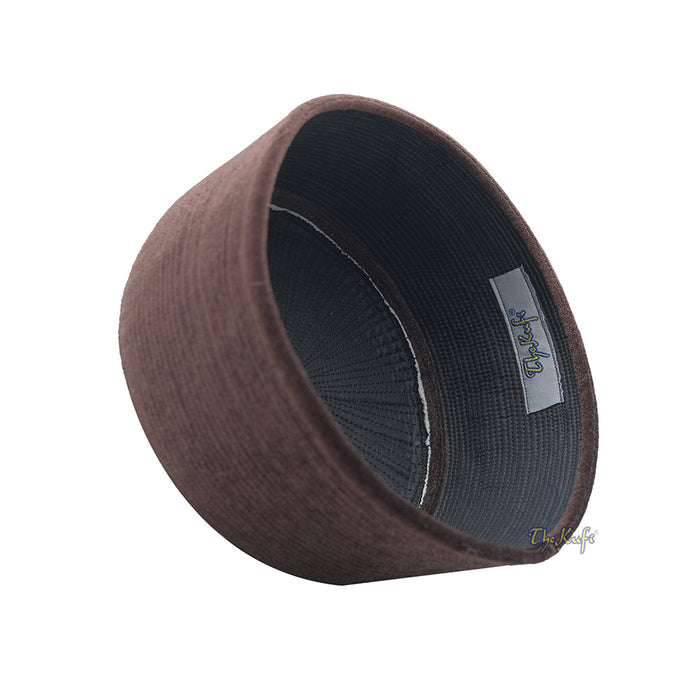 Premium Dark Brown Handmade Rigid Velvet Turkish Chechen Style Kufi Hat