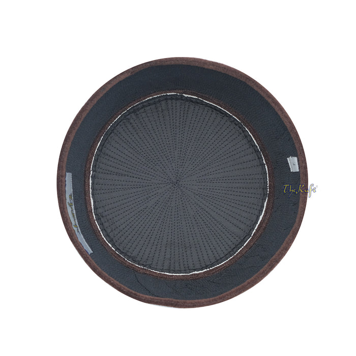 Premium Dark Brown Handmade Rigid Velvet Turkish Chechen Style Kufi Hat