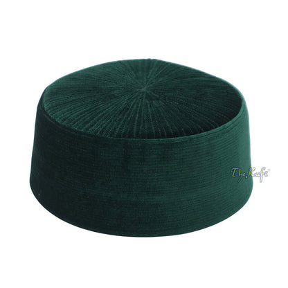 Premium Dark Green Rigid Velvet Turkish Chechen Style Kufi Hat