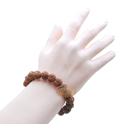 Rustic Exotic Handmade Bracelet Jenitri Rudraksha Seed 12 mm with 19 Beads On Black Elastic Cord Unisex