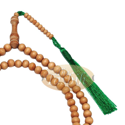 Sandalwood 8 mm Round Beads 99 Count Tasbih For Zikr Prayer Green Tassels