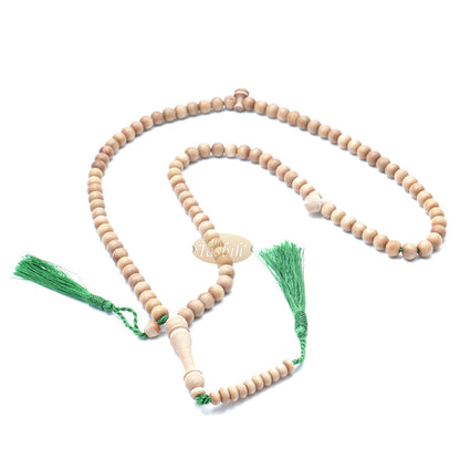 Sandalwood 8 mm Round Beads 99 Count Tasbih For Zikr Prayer Green Tassels