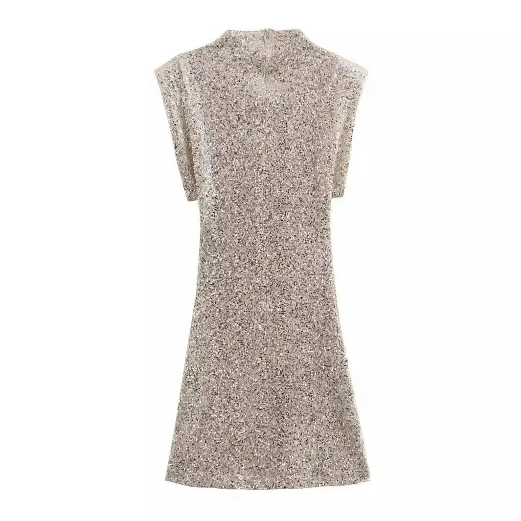 Sequined Short-Sleeved Mini Dress