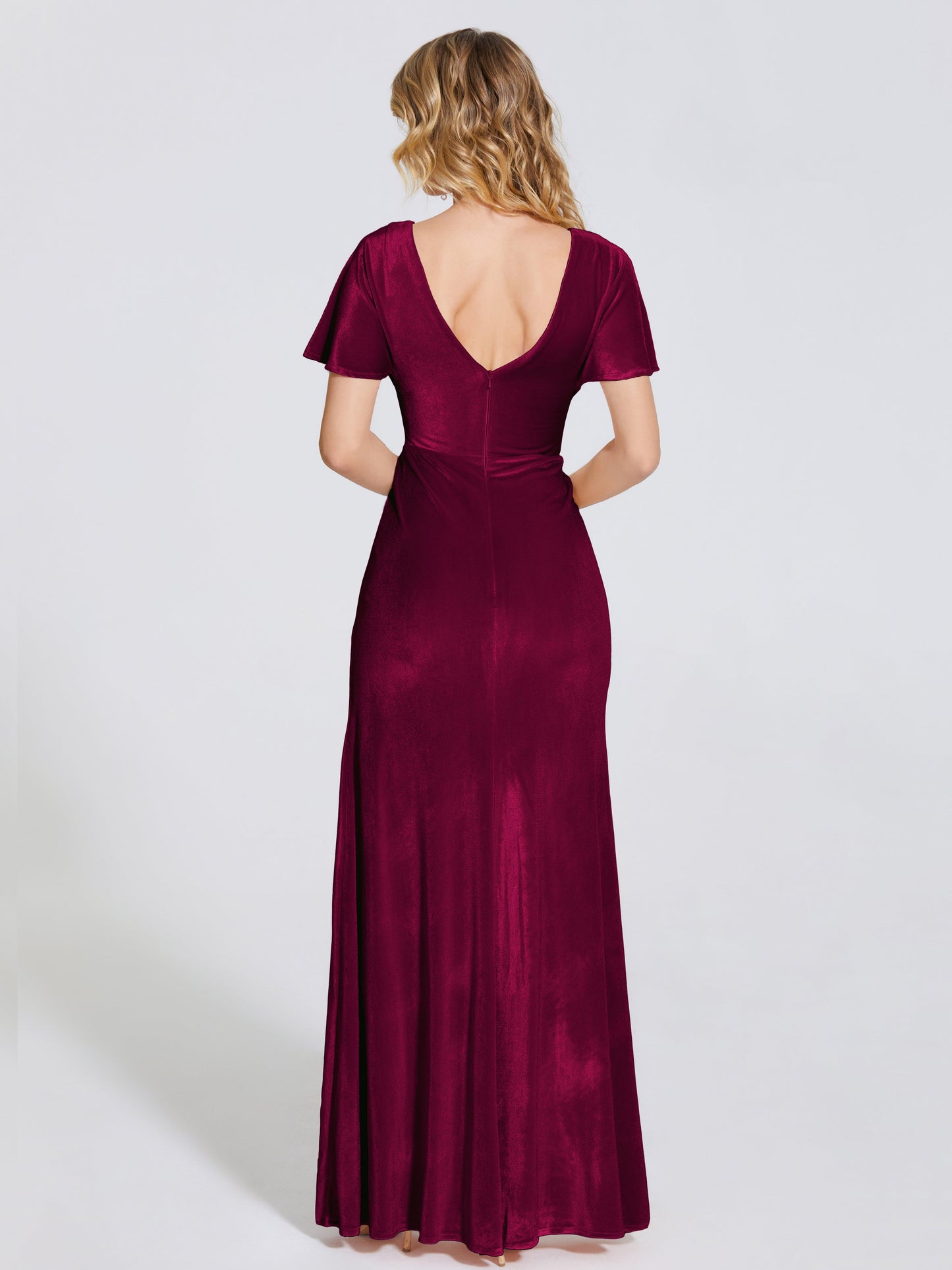 Summer Sheath Velvet Bridesmaid Dress With Short Sleeves