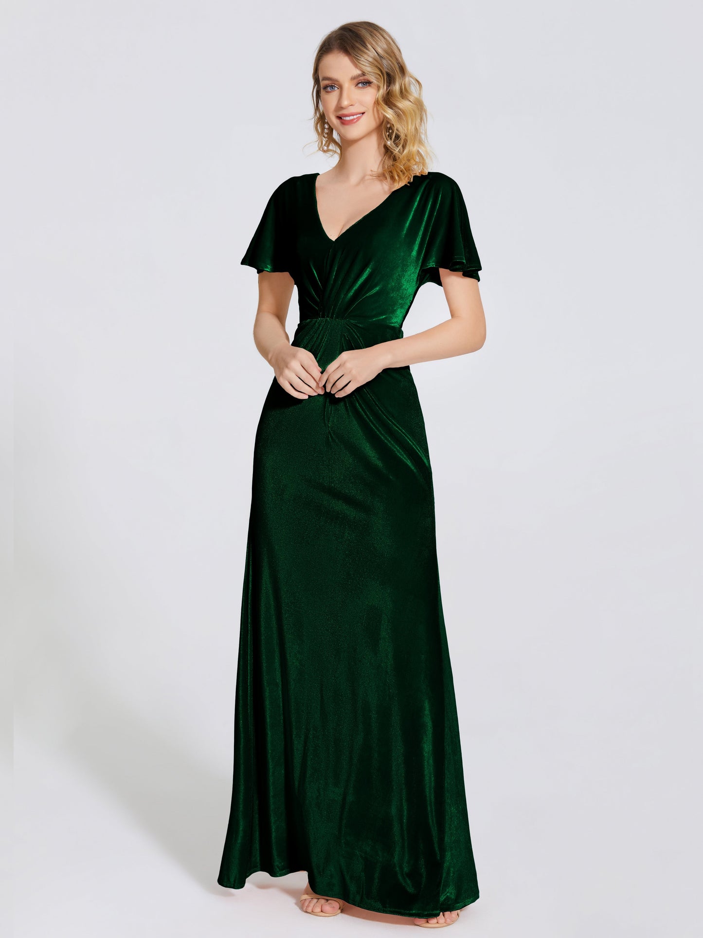 Summer Sheath Velvet Bridesmaid Dress With Short Sleeves