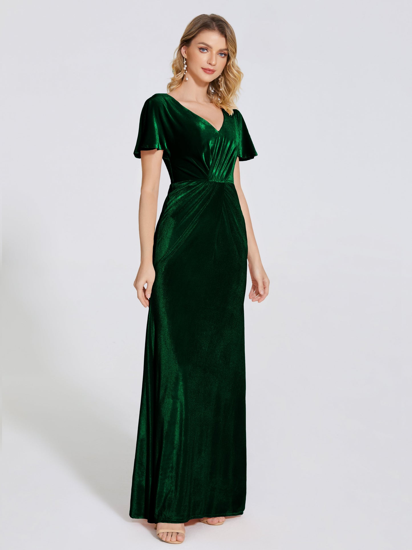 Summer Sheath Velvet Bridesmaid Dress With Short Sleeves