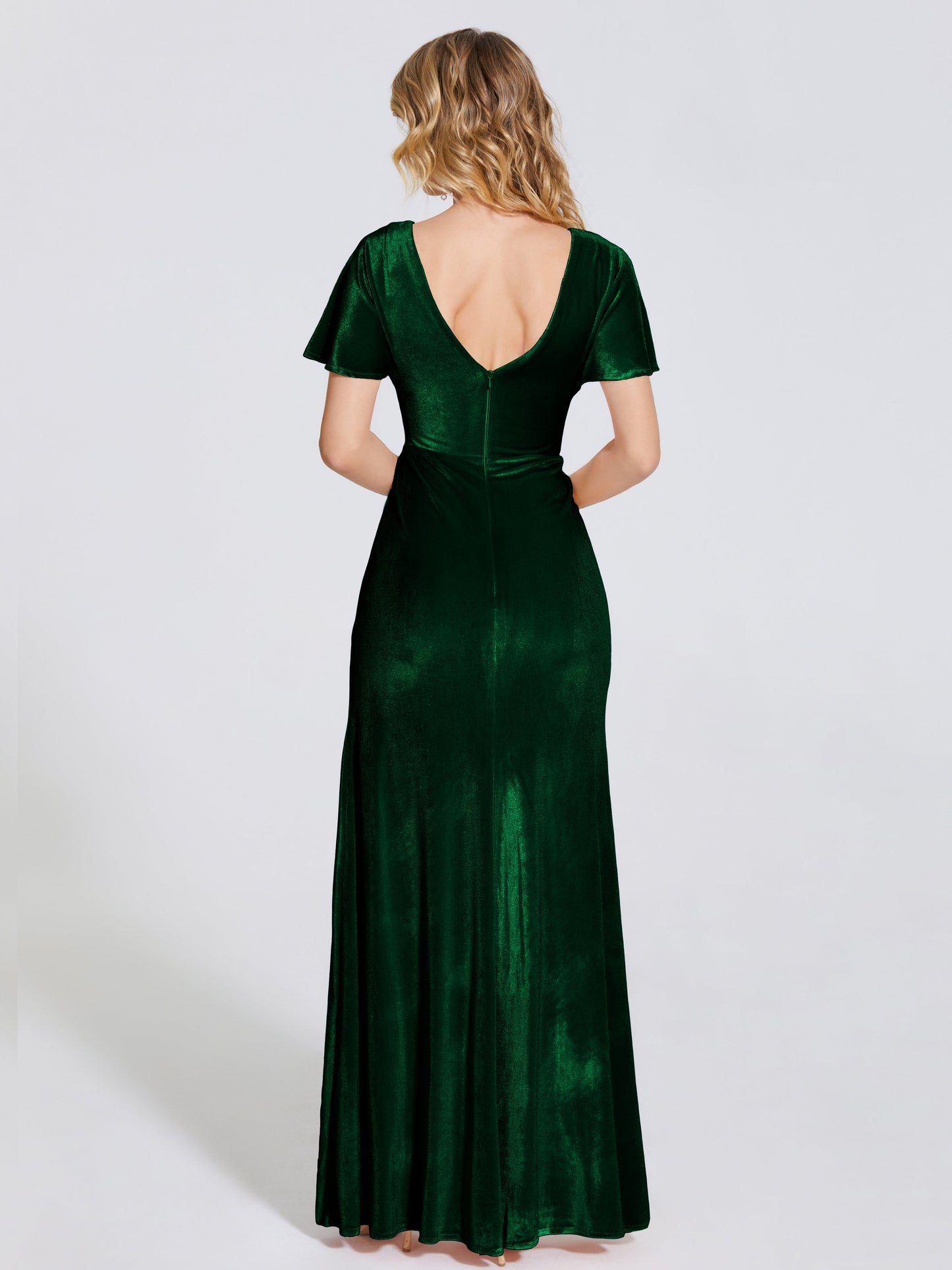 Summer Sheath Velvet Bridesmaid Dress With Short Sleeves
