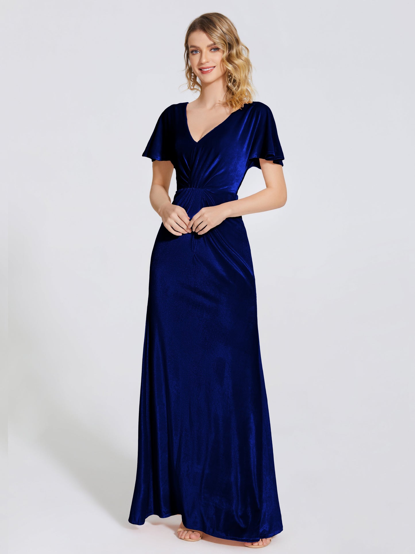 Summer Sheath Velvet Bridesmaid Dress With Short Sleeves
