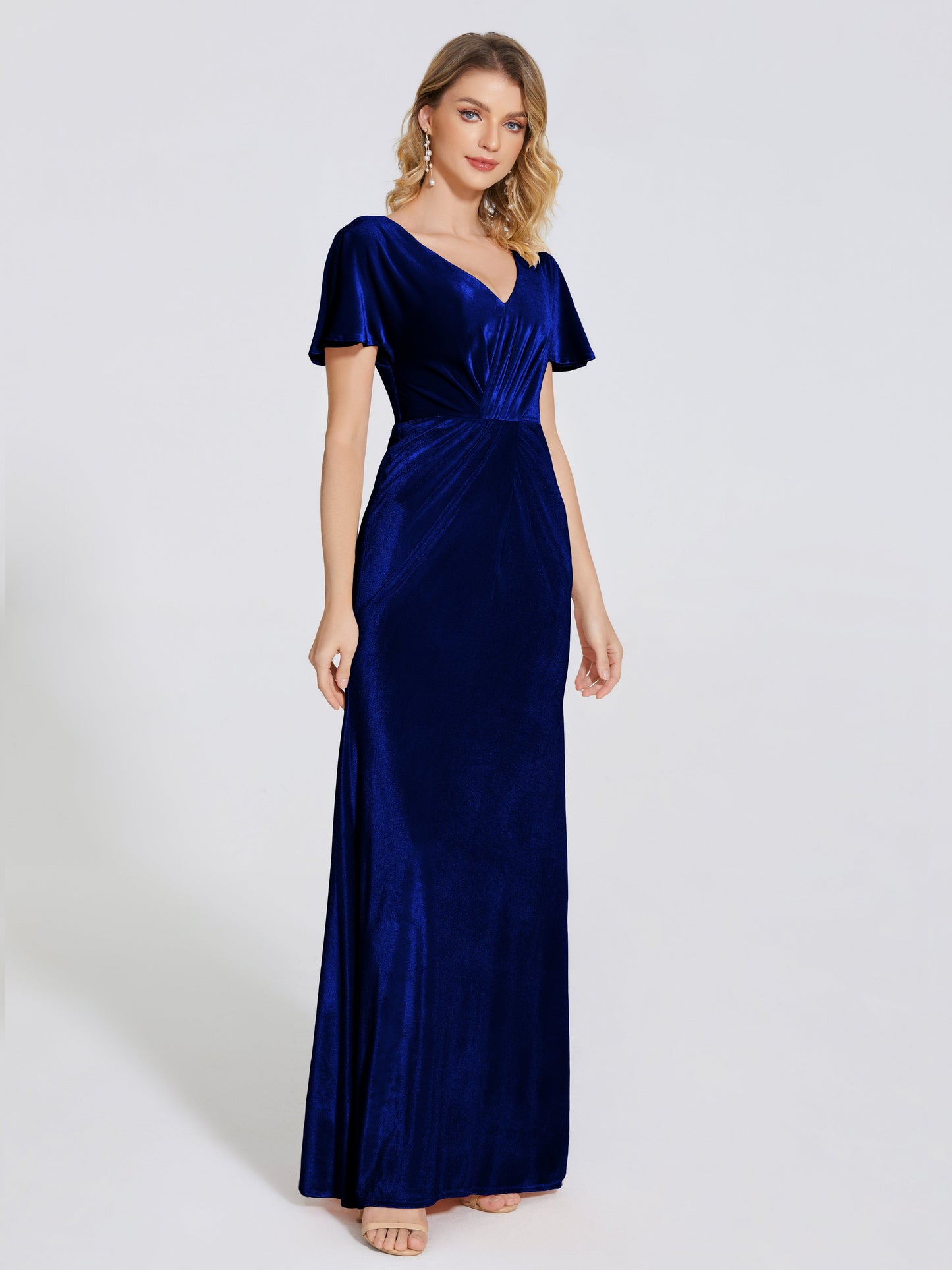Summer Sheath Velvet Bridesmaid Dress With Short Sleeves