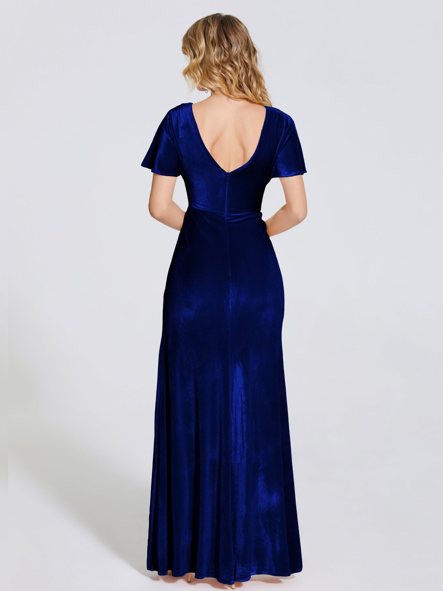 Summer Sheath Velvet Bridesmaid Dress With Short Sleeves