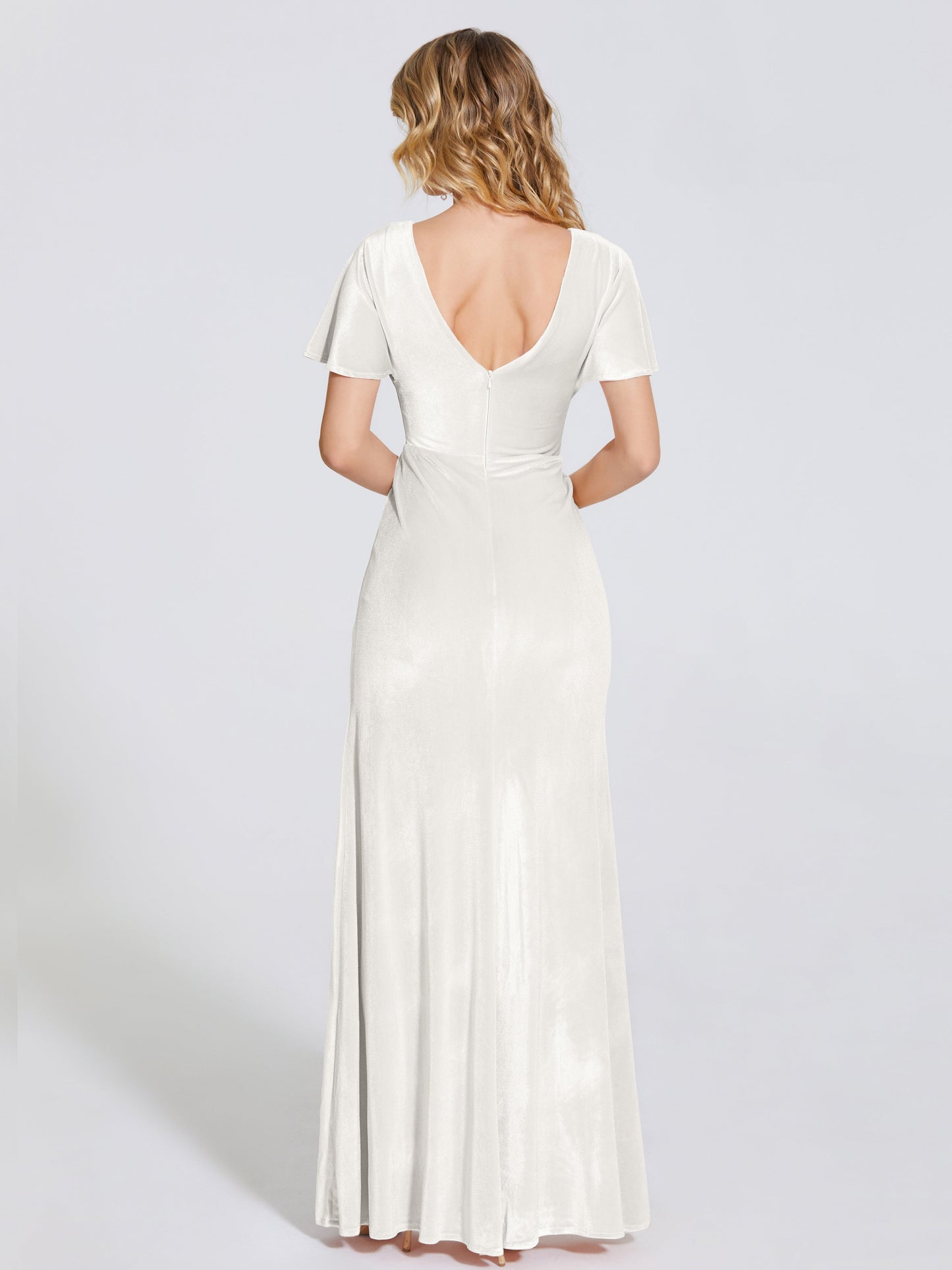 Summer Sheath Velvet Bridesmaid Dress With Short Sleeves