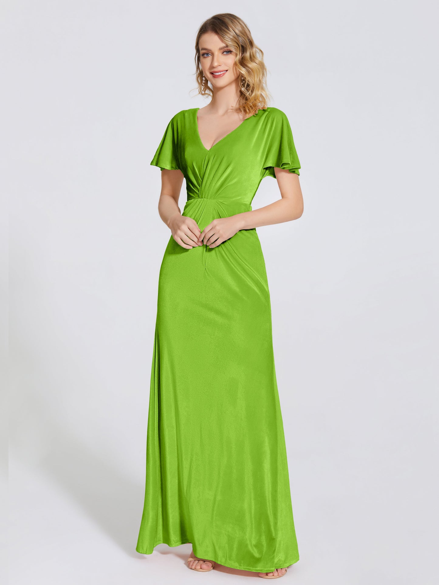 Summer Sheath Velvet Bridesmaid Dress With Short Sleeves