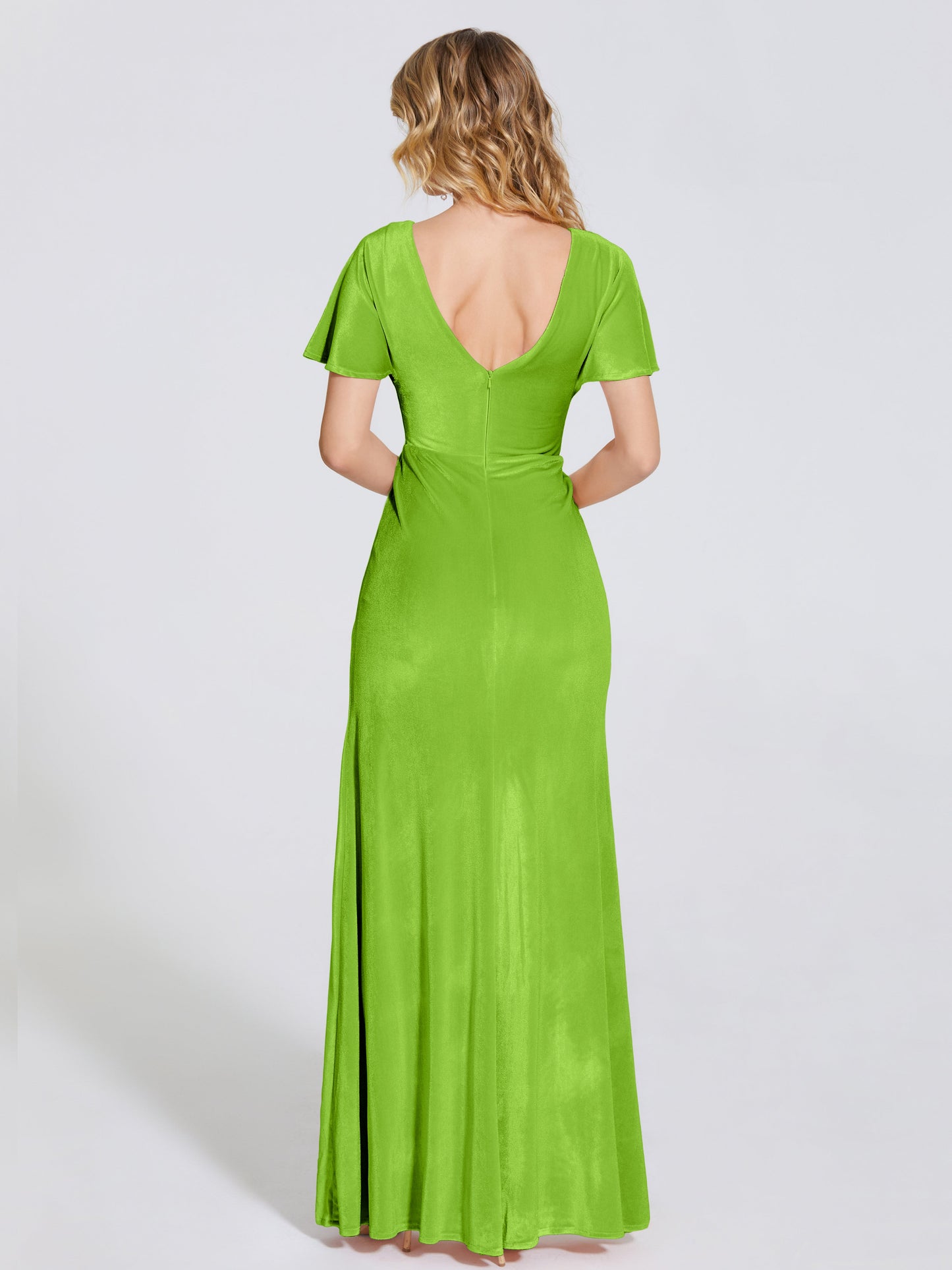 Summer Sheath Velvet Bridesmaid Dress With Short Sleeves