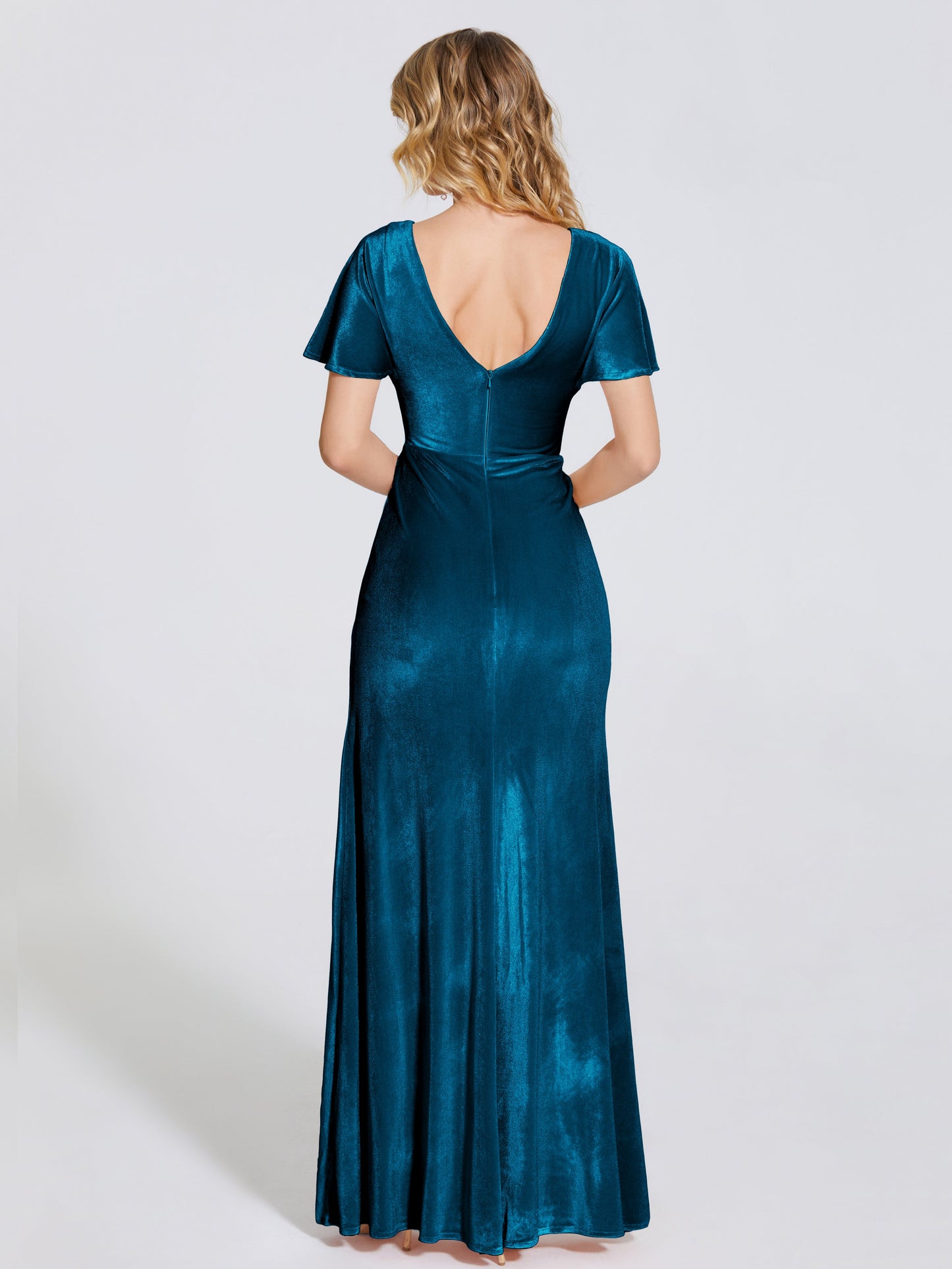Summer Sheath Velvet Bridesmaid Dress With Short Sleeves