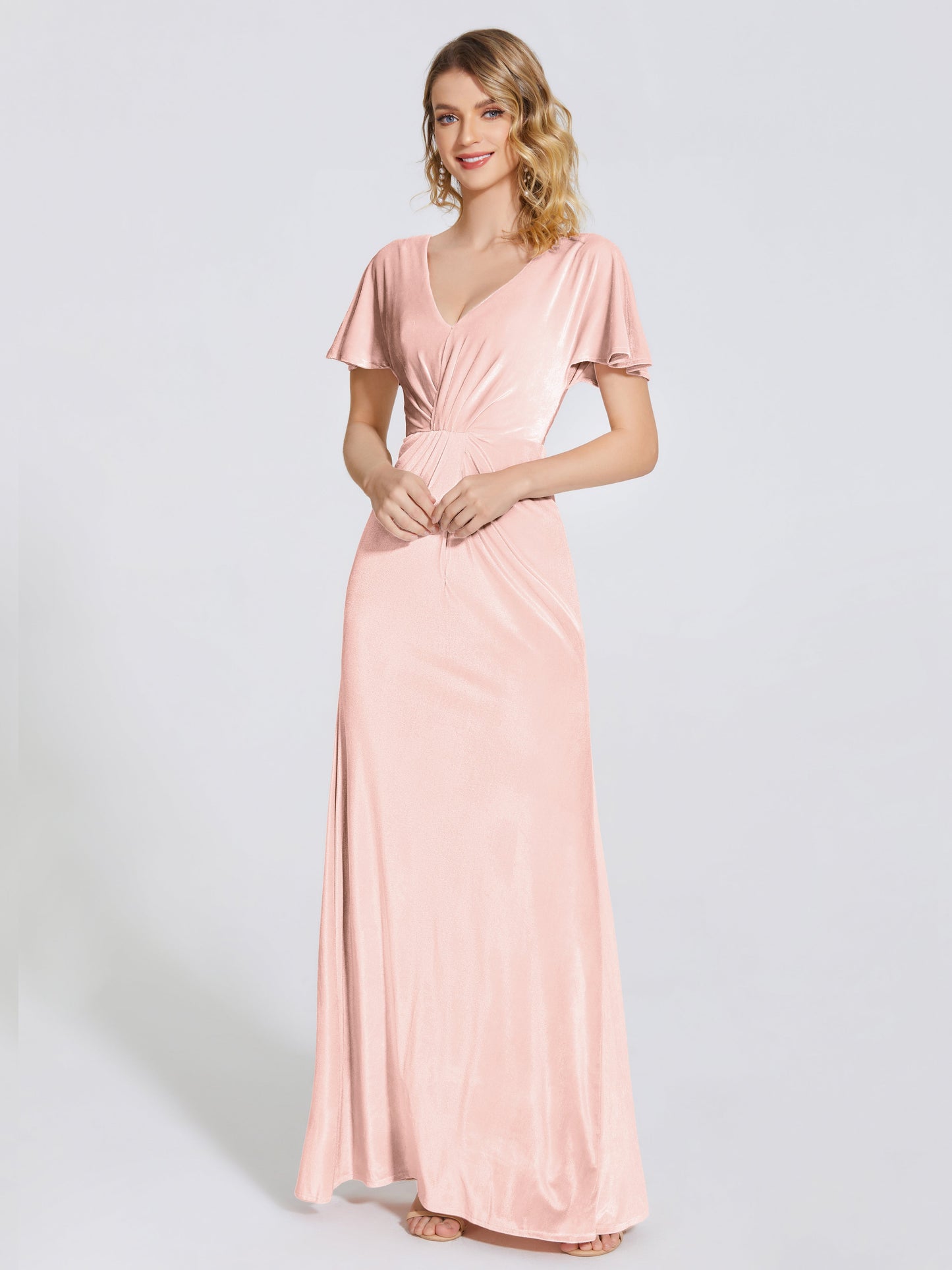 Summer Sheath Velvet Bridesmaid Dress With Short Sleeves