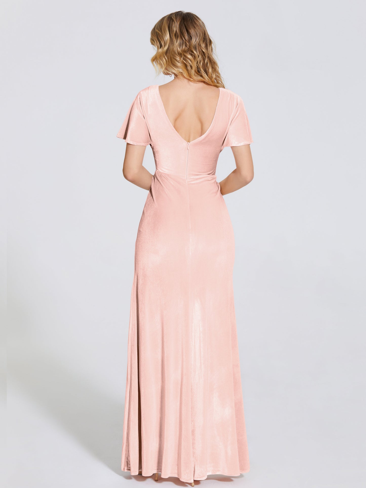 Summer Sheath Velvet Bridesmaid Dress With Short Sleeves