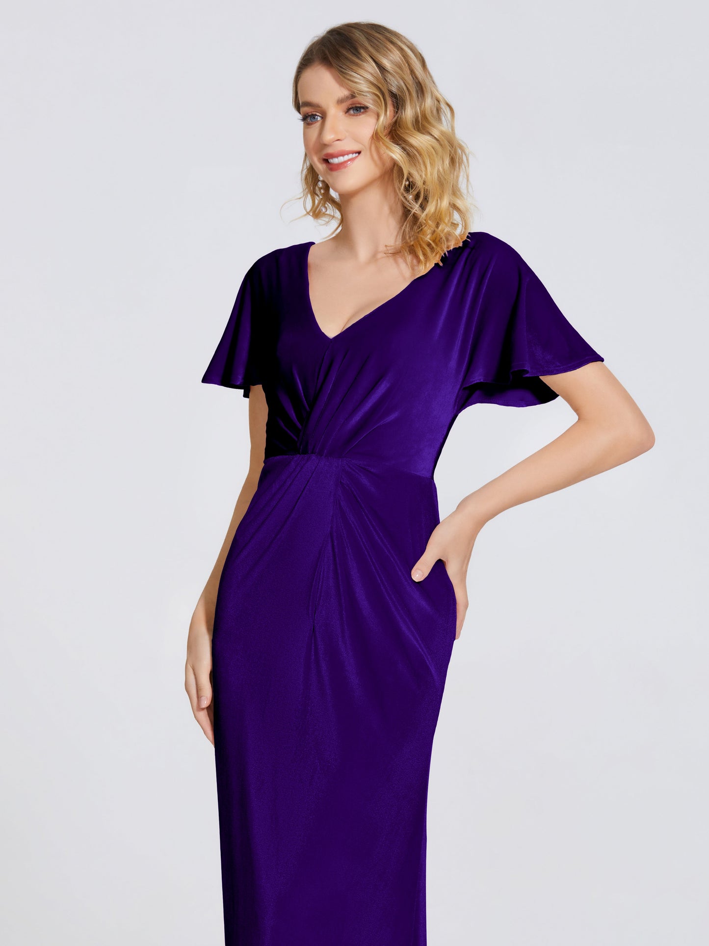 Summer Sheath Velvet Bridesmaid Dress With Short Sleeves