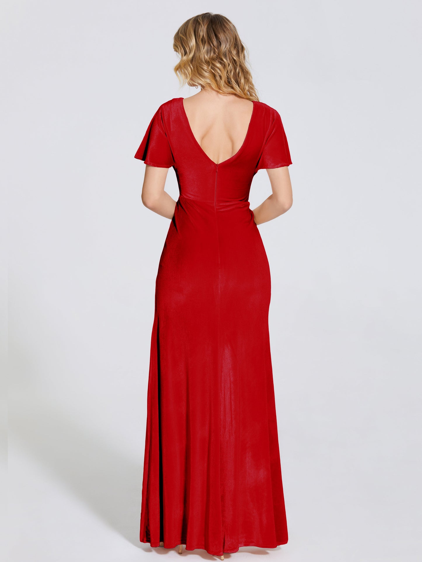 Summer Sheath Velvet Bridesmaid Dress With Short Sleeves