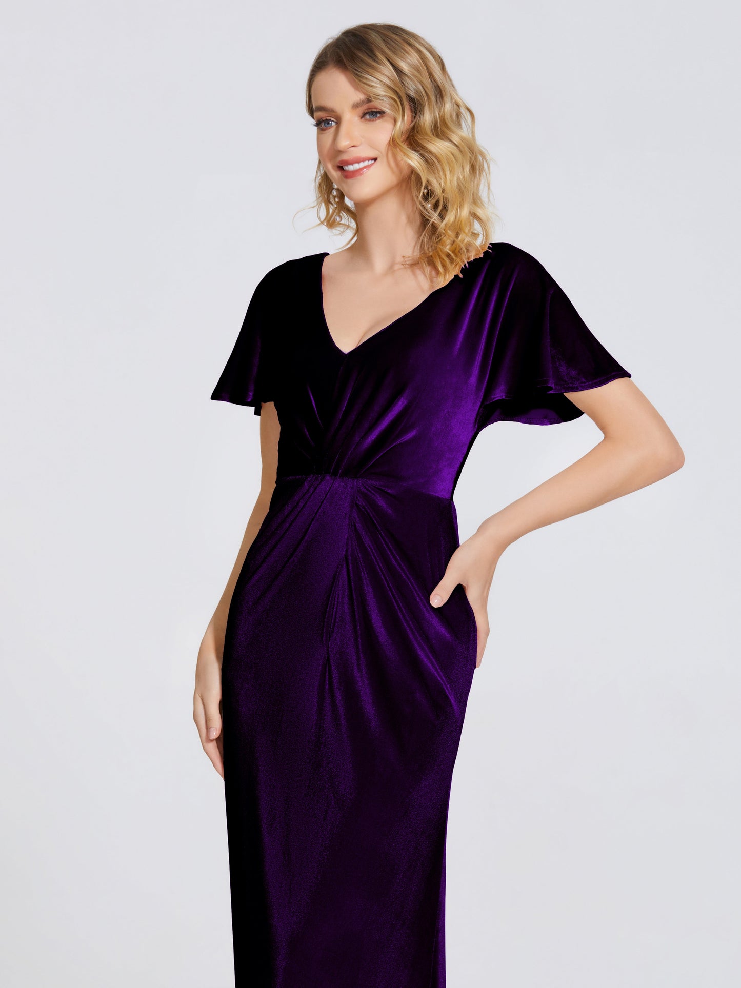 Summer Sheath Velvet Bridesmaid Dress With Short Sleeves