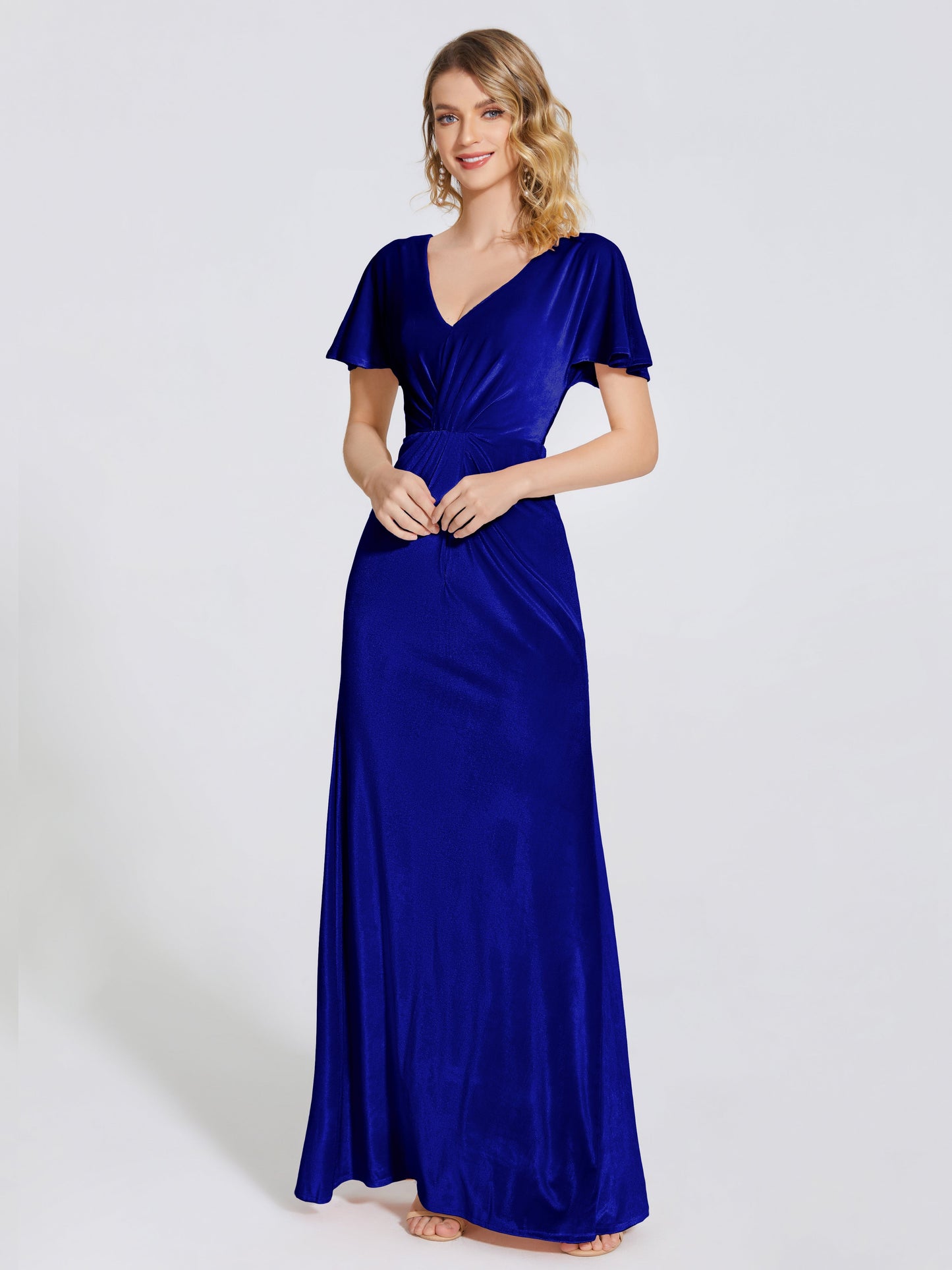 Summer Sheath Velvet Bridesmaid Dress With Short Sleeves
